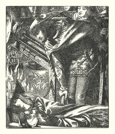 The Lady of Shalott (gravyr) av Dante Gabriel (after) Rossetti