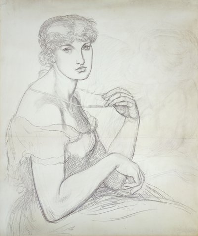 En sittande kvinna som håller ett halsband, till höger en annan kvinnlig figur, av Dante Gabriel Charles Rossetti