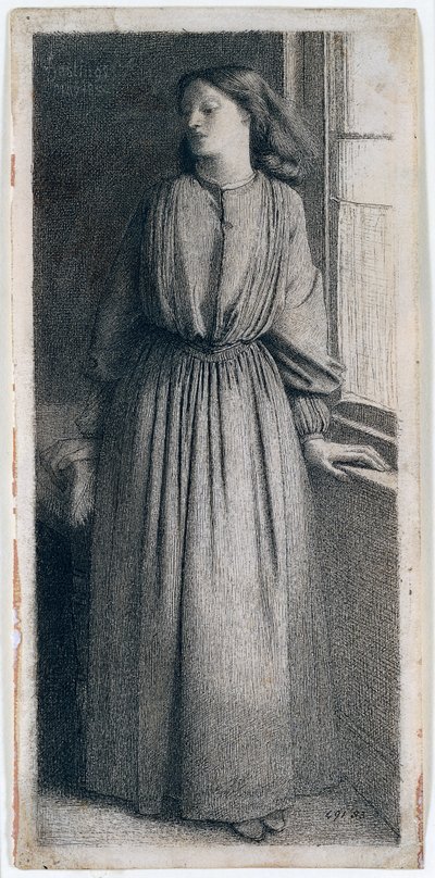 Elizabeth Siddal står vid ett fönster av Dante Gabriel Charles Rossetti