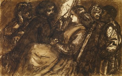 Giorgionemålning, ca 1853 (penna, brunt bläck och tusch på papper) av Dante Gabriel Charles Rossetti