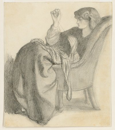 Lachesis: Studie av Jane Morris sittande i en stolsömnad, 1860-talet av Dante Gabriel Charles Rossetti