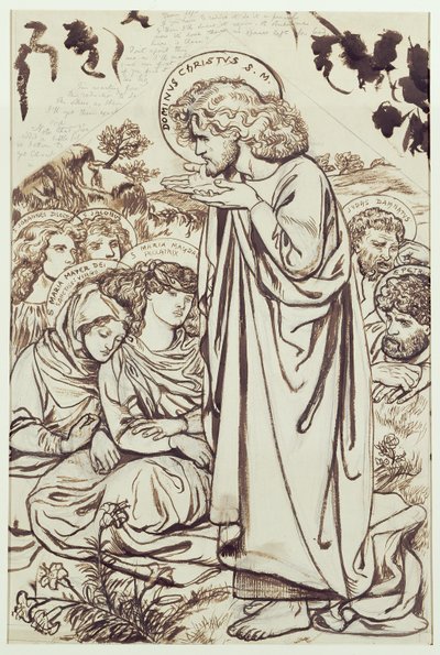 Bergspredikan (bläck, penna och akvarell på papper) av Dante Gabriel Charles Rossetti