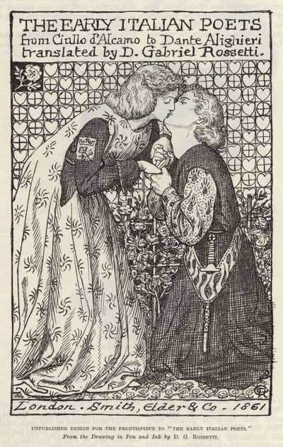 Opublicerad design för frontispicen till De tidiga italienska poeterna av Dante Gabriel Charles Rossetti