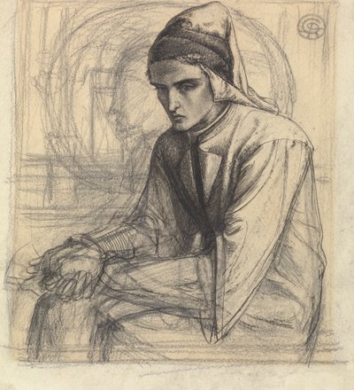 Dante i meditation håller ett granatäpple av Dante Gabriel Rossetti