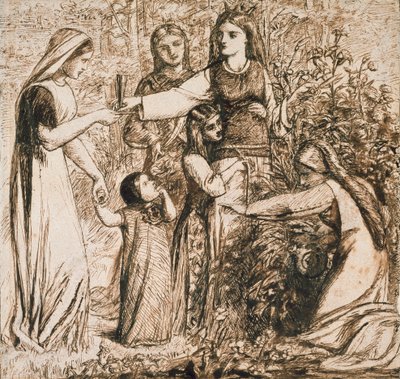 Dantes vision av Matilda som samlar blommor, c1855 av Dante Gabriel Rossetti