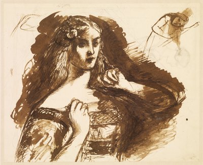 Skiss i halvfigur av en ung kvinna av Dante Gabriel Rossetti