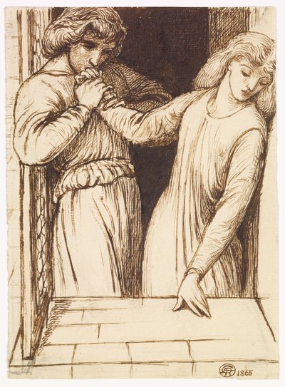 Hamlet och Ofelia - kompositionsstudie av Dante Gabriel Rossetti