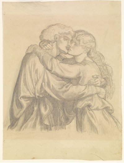Den välsignade Damozel - studie av två älskande som omfamnar varandra av Dante Gabriel Rossetti