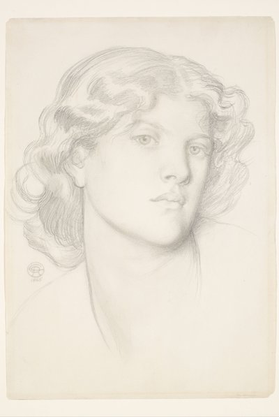 The Blue Bower - Kvinnlig huvudstudie av Dante Gabriel Rossetti