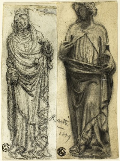 Två studier av medeltida skulptur av Dante Gabriel Rossetti