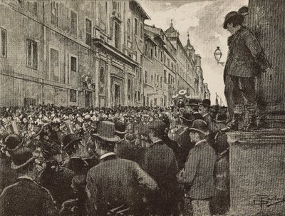 Agostino Bertanis (1812-1886) begravning, italiensk patriot och politiker, Rom, Italien, teckning av Dante Paolocci, gravyr från L