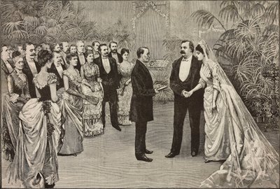 Amerikanska presidenten Grover Cleveland och Frances Folsoms bröllop, 2 juni, Washington, USA, teckning av Dante Paolocci, gravyr från L