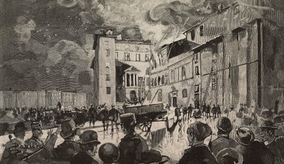 Eld av israeliska skolor 1893, Rom, Italien, gravyr efter teckning av Dante Paolocci, från L