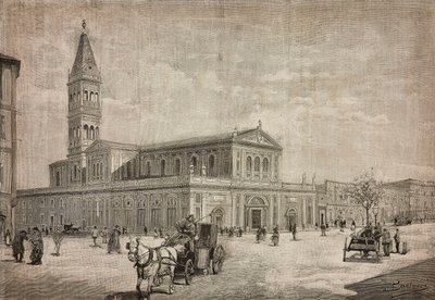 Ny kyrka av det heliga hjärtat i Rom, Italien, gravyr från teckning av Dante Paolocci, från L