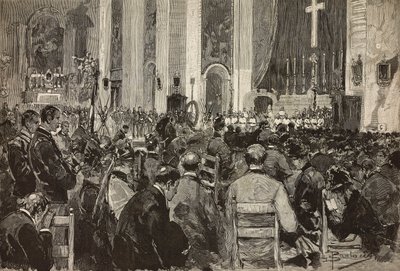 Obsequies för döda i Dogali i kyrkan Sant Andrea della Valle, Rom, gravyr från teckning av Dante Paolocci, från L