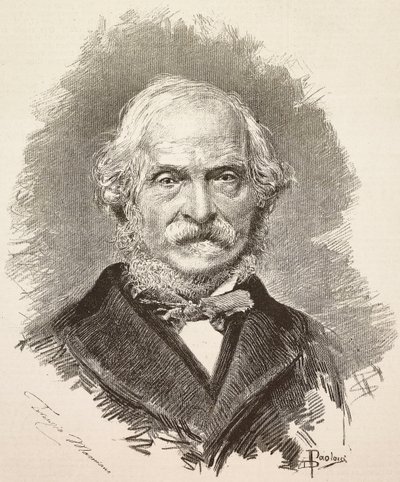 Porträtt av Terenzio Mamiani (1799-1885), italiensk politiker och författare, gravyr från en teckning av Dante Paolocci och ett fotografi av Della Valle, från L
