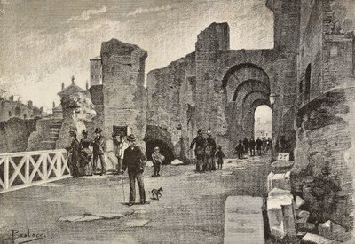 Offentlig gångväg (Summa Nova Via) i Palazzo dei Cesari, Rom, Italien, gravyr från teckning av Dante Paolocci, från L
