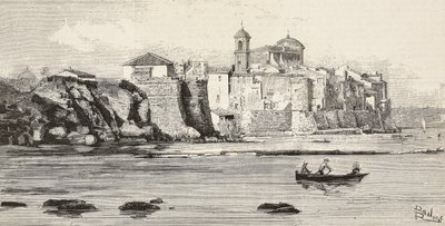 Vy över Nettuno, Italien, gravyr från teckning av Dante Paolocci, från L