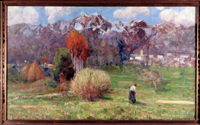 Bergslandskap (Landskap) Målning av Dario Bardinero (1868-1908) Genes Galleria d