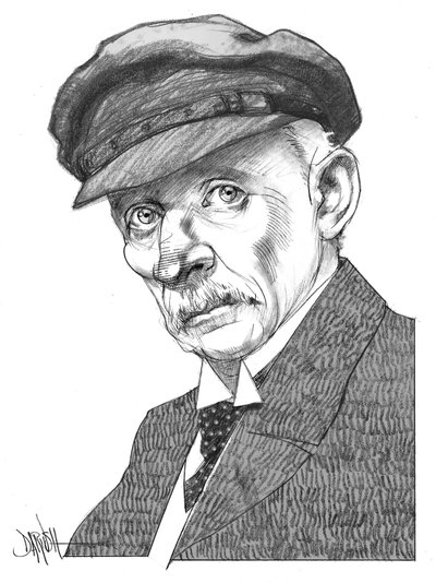 Gustav Meyrink, 2024 (digital teckning med färgpenna) av Dariush Radpour