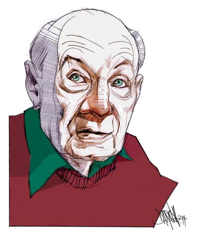 Gustave Thibon, 2014 (digital teckning med färgpennor) av Dariush Radpour
