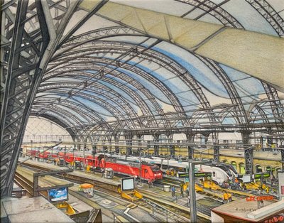 All Aboard!, 2023 (blyerts på papper) av Darrell Windjack