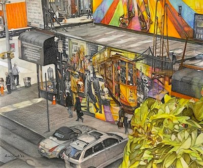 Birds Eye View, 2022 (blyerts på papper) av Darrell Windjack