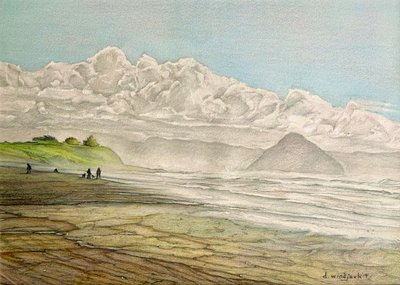 California Coastline, 2017 (blyerts, bläck och akryl på papper) av Darrell Windjack