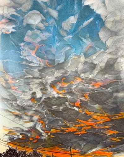 Fire in the Sky, 2023 (blyerts på papper) av Darrell Windjack