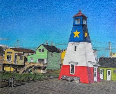 Lighthouse Pier, 2018 (blyerts på papper) av Darrell Windjack