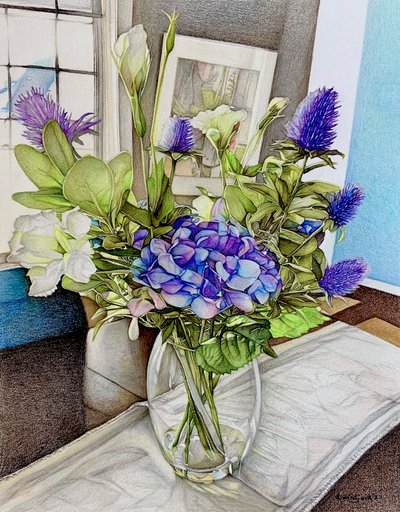 Summer Hydrangea, 2023 (blyerts på papper) av Darrell Windjack