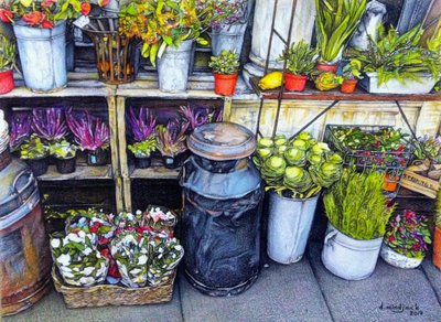 The Flower Stand, 2018 (blyerts på papper) av Darrell Windjack