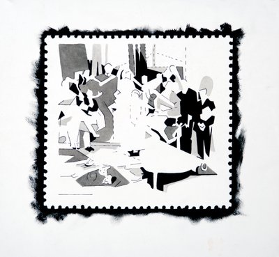 Feast of Pan (frimärksstudie), 2019 (tusch på papper) av Darren Coffield
