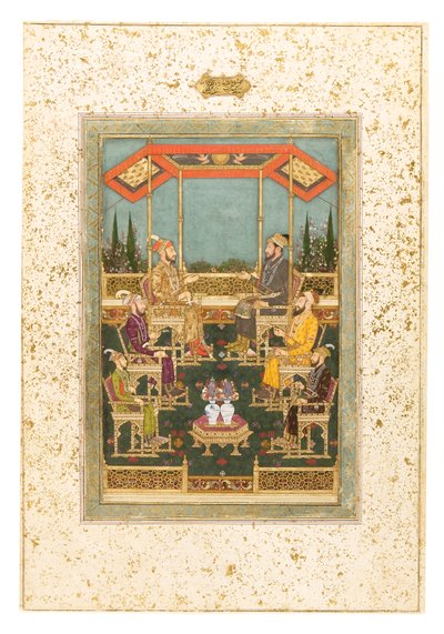 En samling prinsar, ca 1710 (täckande akvarell och guld på papper, monterad som en sida i albumet) av Das Bhawani