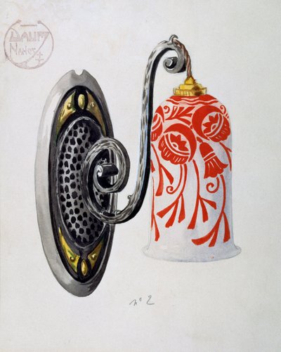Modell av en vägglampa nummer 2 i jugendstil från Daum Brothers tillverkning i Nancy, gouache, Frankrike, 1900-talet av Daum Freres