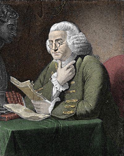 Porträtt av Benjamin Franklin (1706-1790), amerikansk filosof, fysiker och ambassadör. Gravyr efter målning av David Martin. av David (after) Martin