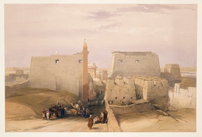 Egypten, ingången till Luxortemplet, gravyr baserad på teckning av David Roberts av David (after) Roberts