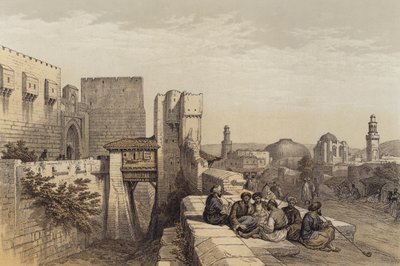 Ingången till Jerusalems citadell (färg litho) av David (after) Roberts