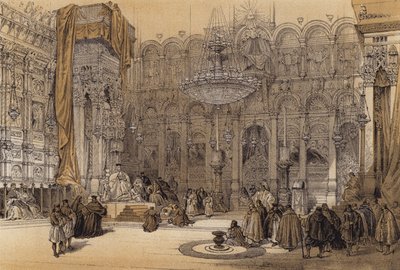 Heliga gravens grekiska kyrka (färg litho) av David (after) Roberts