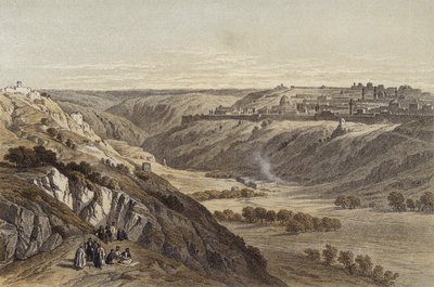 Jerusalem från Oljeberget (färg litho) av David (after) Roberts