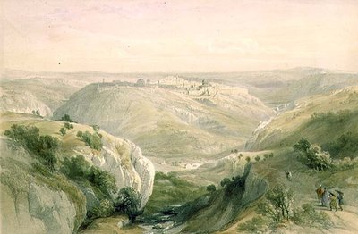 Jerusalem från söder, 12 april 1839, skylt 10 från volym I av "Det heliga landet", graverad av puben Louis Haghe (1806-85). 1842 (lito) av David (after) Roberts