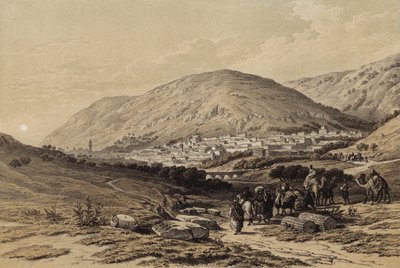 Nablous, den antika Sikem (färg litho) av David (after) Roberts