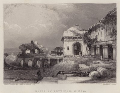 Ruiner i Futtipur, Sikra (färg litho) av David (after) Roberts