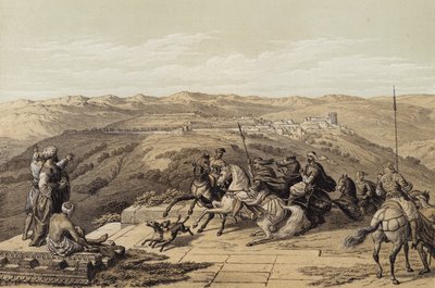 Sebaste, Forntida Samaria (färg litho) av David (after) Roberts