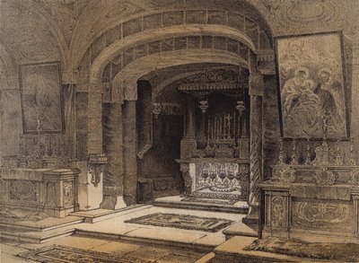 Bebådelsens helgedom, Nasaret (färg litho) av David (after) Roberts
