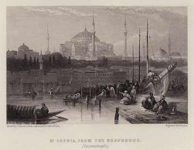 St Sophia, från Bosporen, Konstantinopel (färg litho) av David (after) Roberts