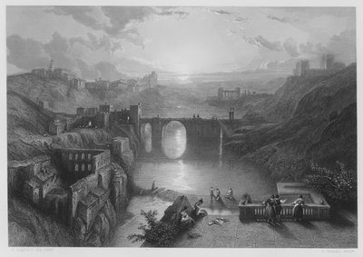 Bron över Toledo, från bilden i den kungliga samlingen (gravyr) av David (after) Roberts