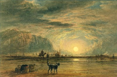 Strandscen - Sunrise, ca 1820 (akvarell och penna över grafit på papper) av David (attr. to) Cox
