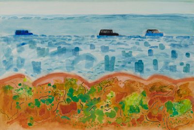 Cars and Saltbush, Australien (akvarell) av David Alan Redpath Michie