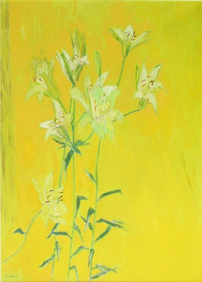 Lillies on Yellow (olja på duk) av David Alan Redpath Michie